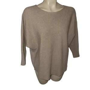 Tan Ribbed Dolman Sleeve Sweater Top 34 Sleeve Boat Neck Casual officecore soft